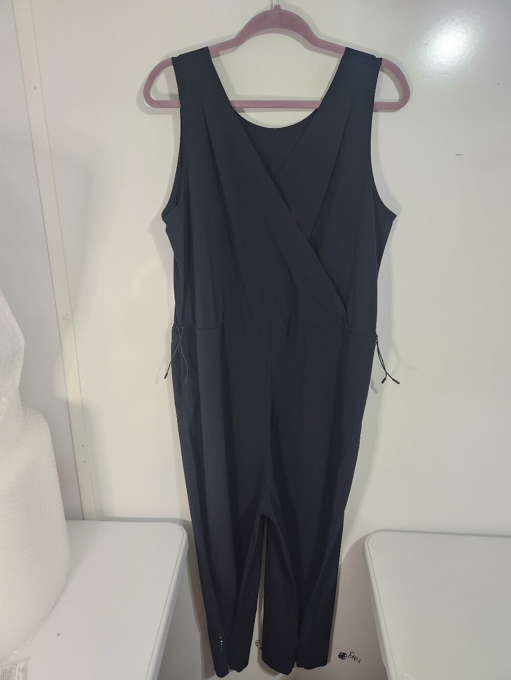Title Nine Sleeveless Black Jumpsuit with Wrap Front, Size Large